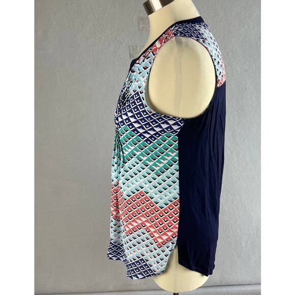 DR2 Womens Small Top Blouse Blue Pink Chevron Print Sleeveless - Picture 7 of 10